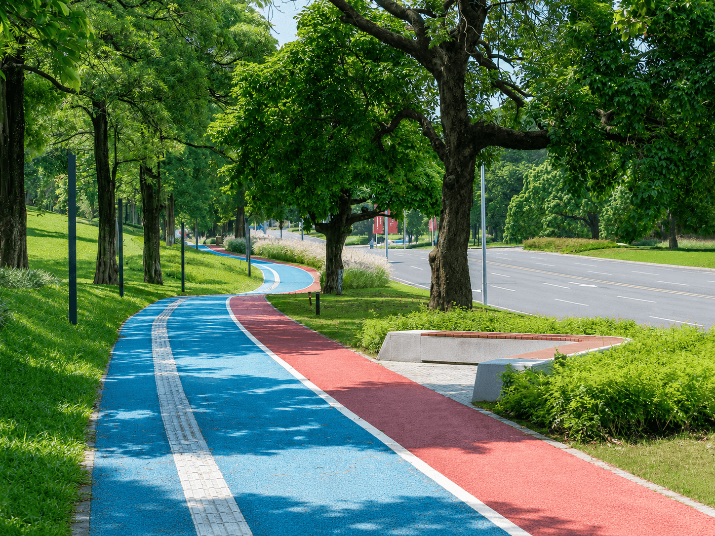 Wet-pour EPDM flooring for landscape spaces and park trails