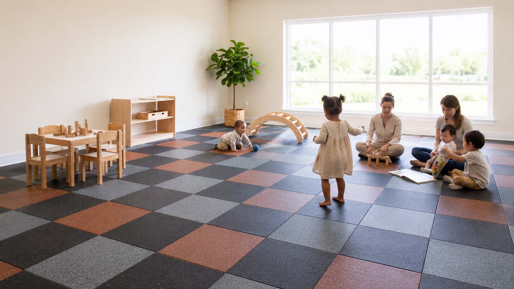 Rubber flooring tiles