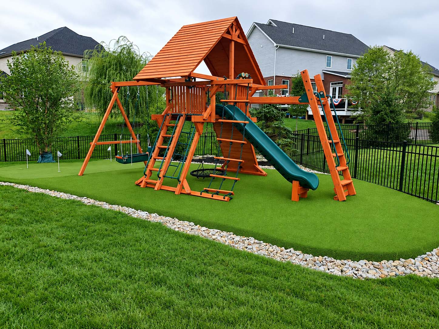 Artificial turf playground surface for children and public play areas