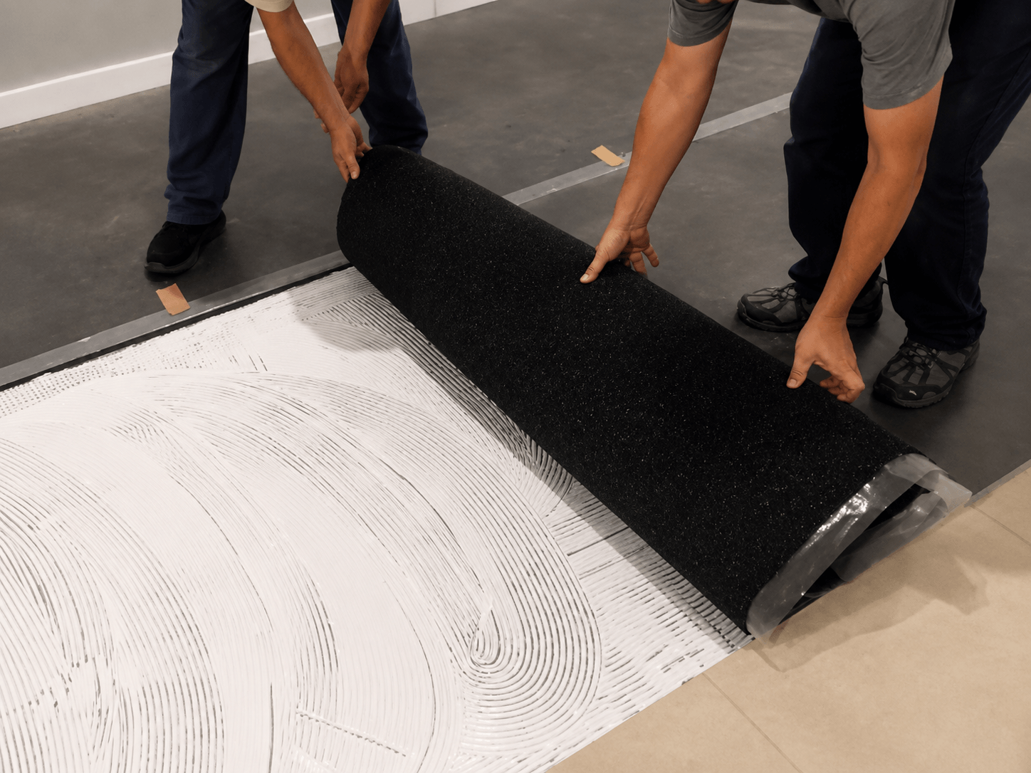 Full glue-down rubber flooring installation