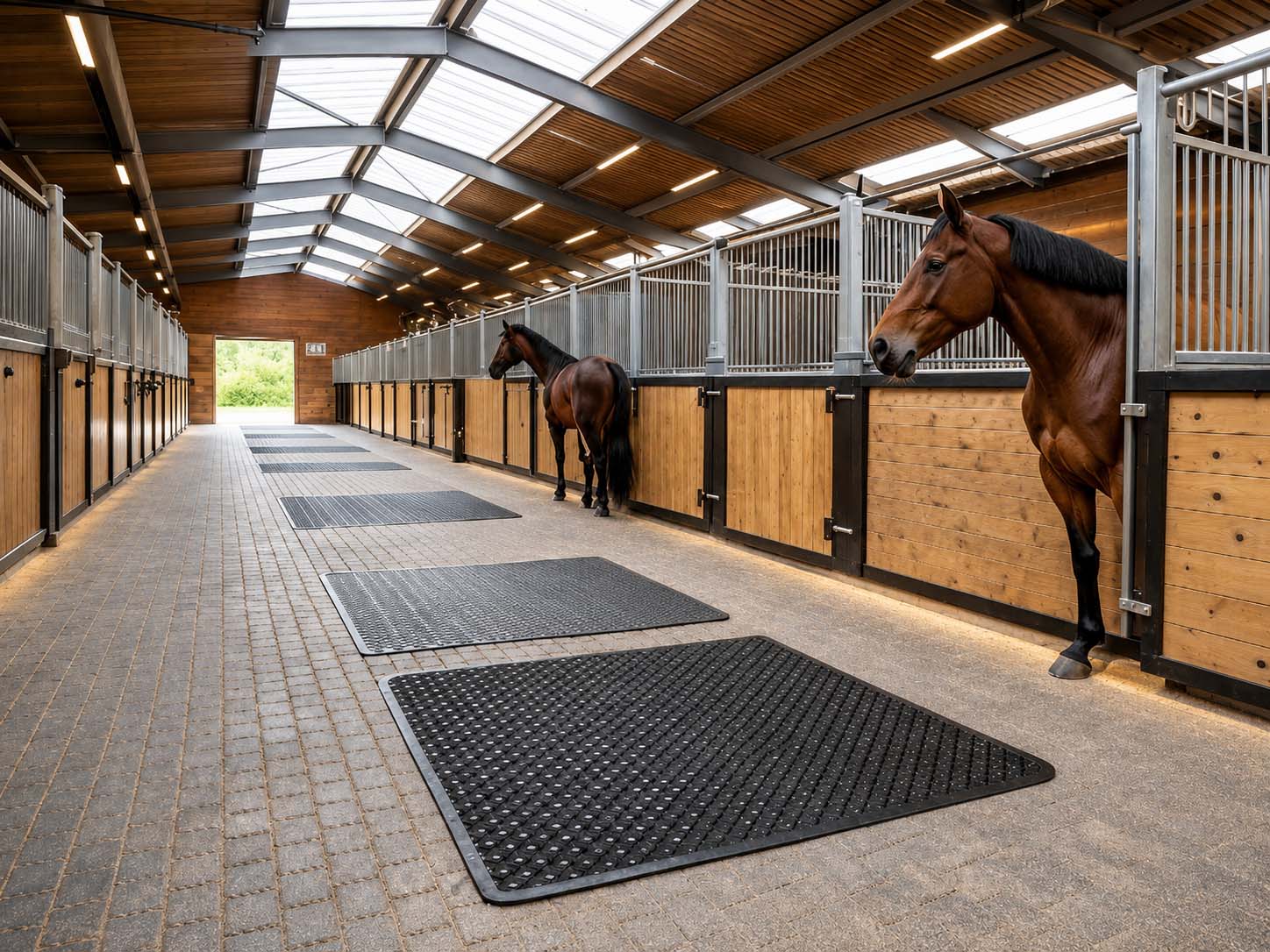 Rubber mats for horse stable flooring areas
