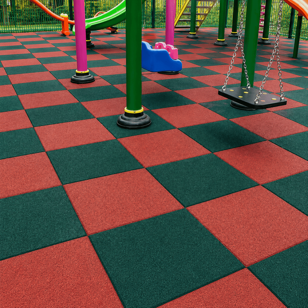Rubber mats in playground system solutions