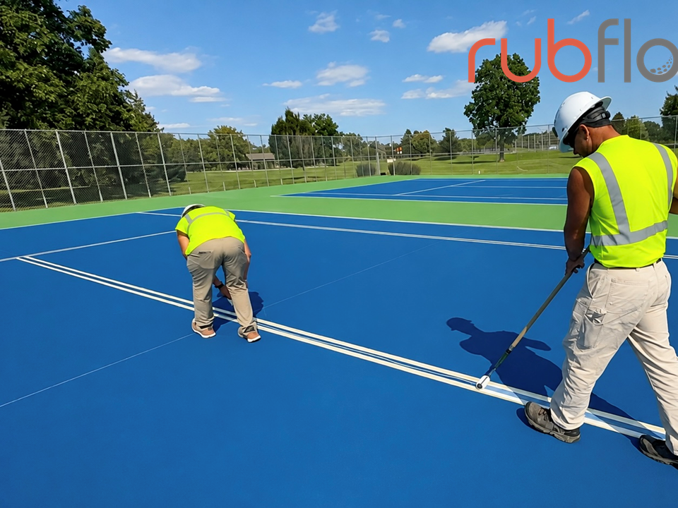 Silicon PU multi-sport court with color zoning and professional court line marking by Rubflo